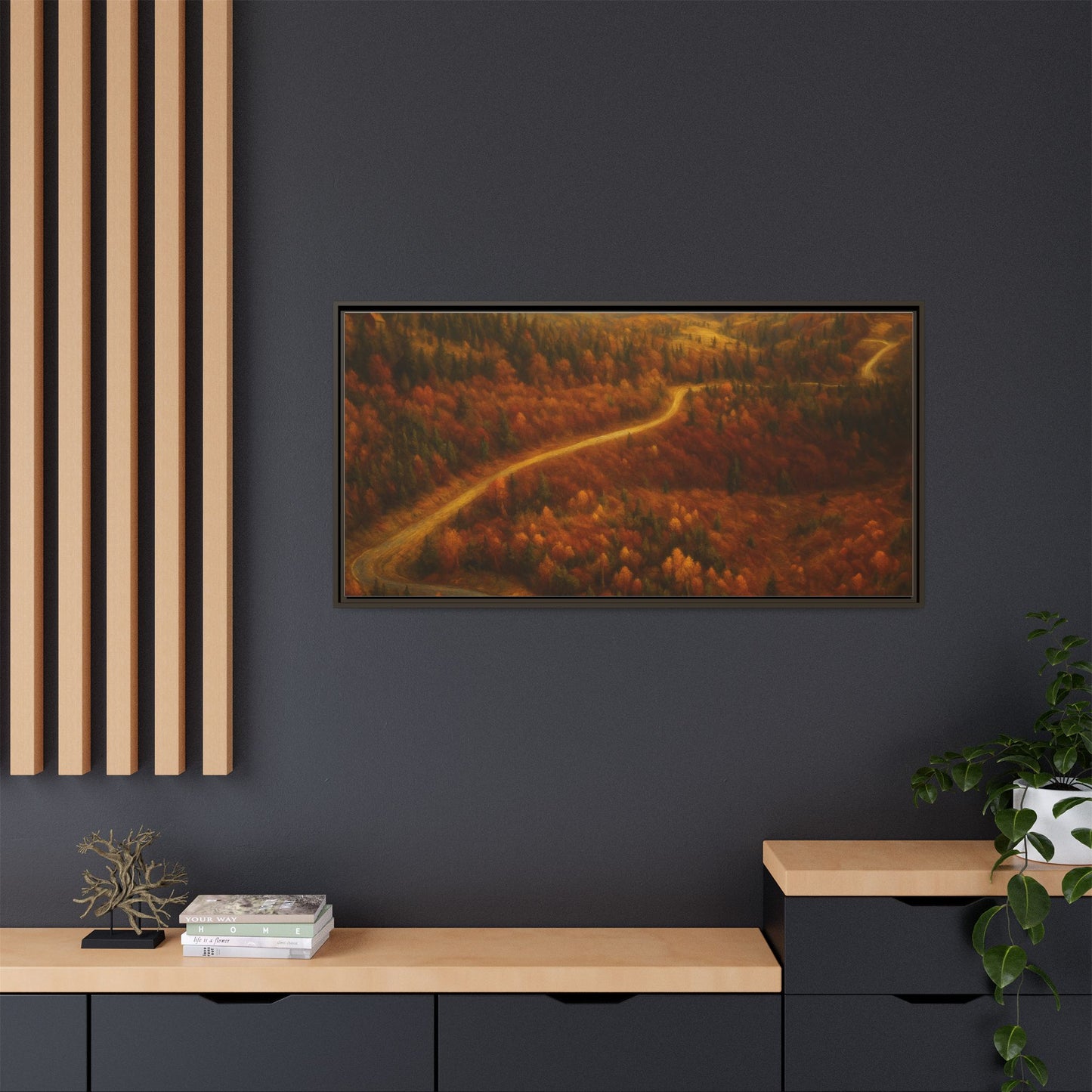Autumn Landscape Framed Canvas Art, Cozy Home Decor, Warm Fall Vibes, Gift for Nature Lovers, Perfect for Thanksgiving - TRV