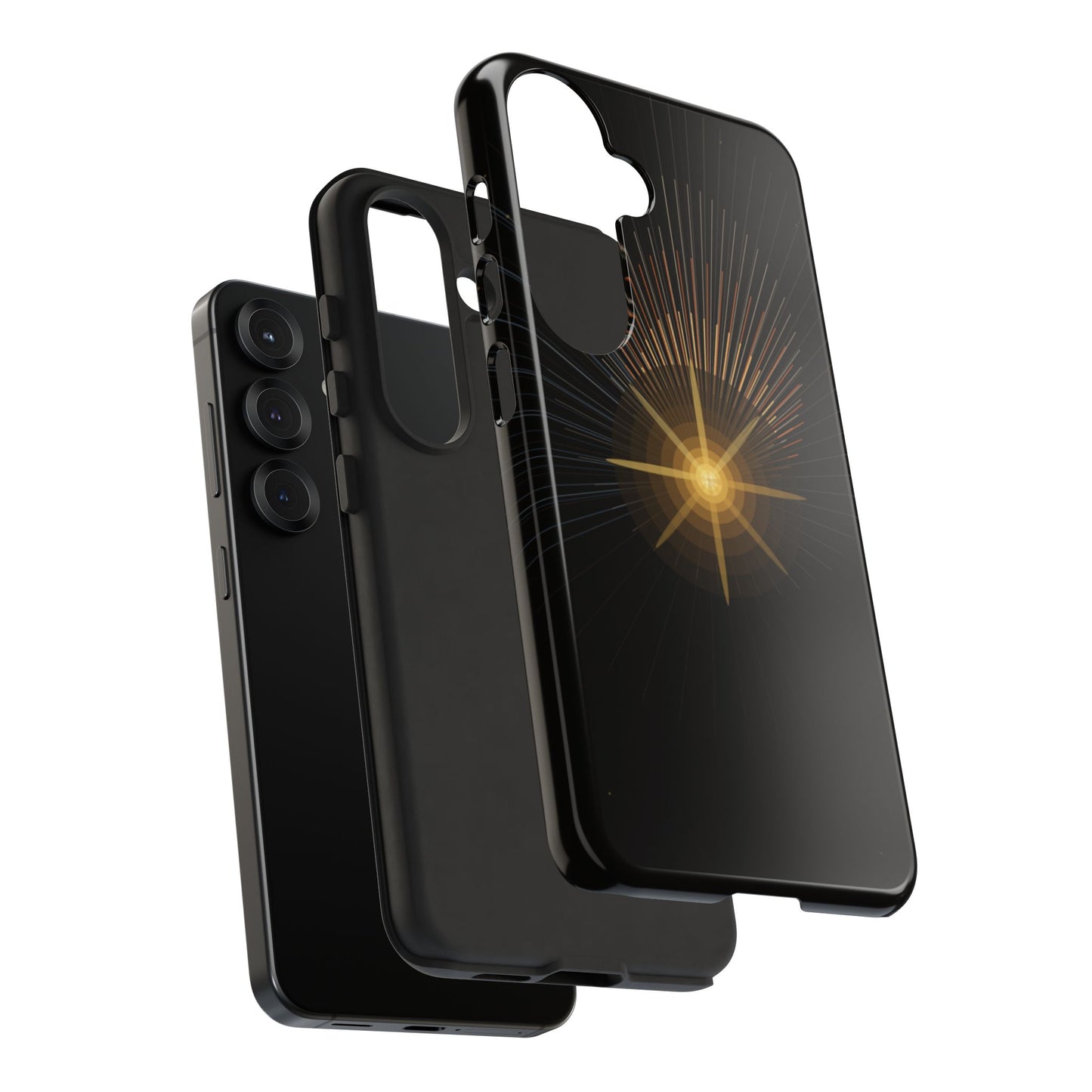 Tough Cases - Radiant Star Phone Case, Protective Black Shockproof Cover with Golden Light Design