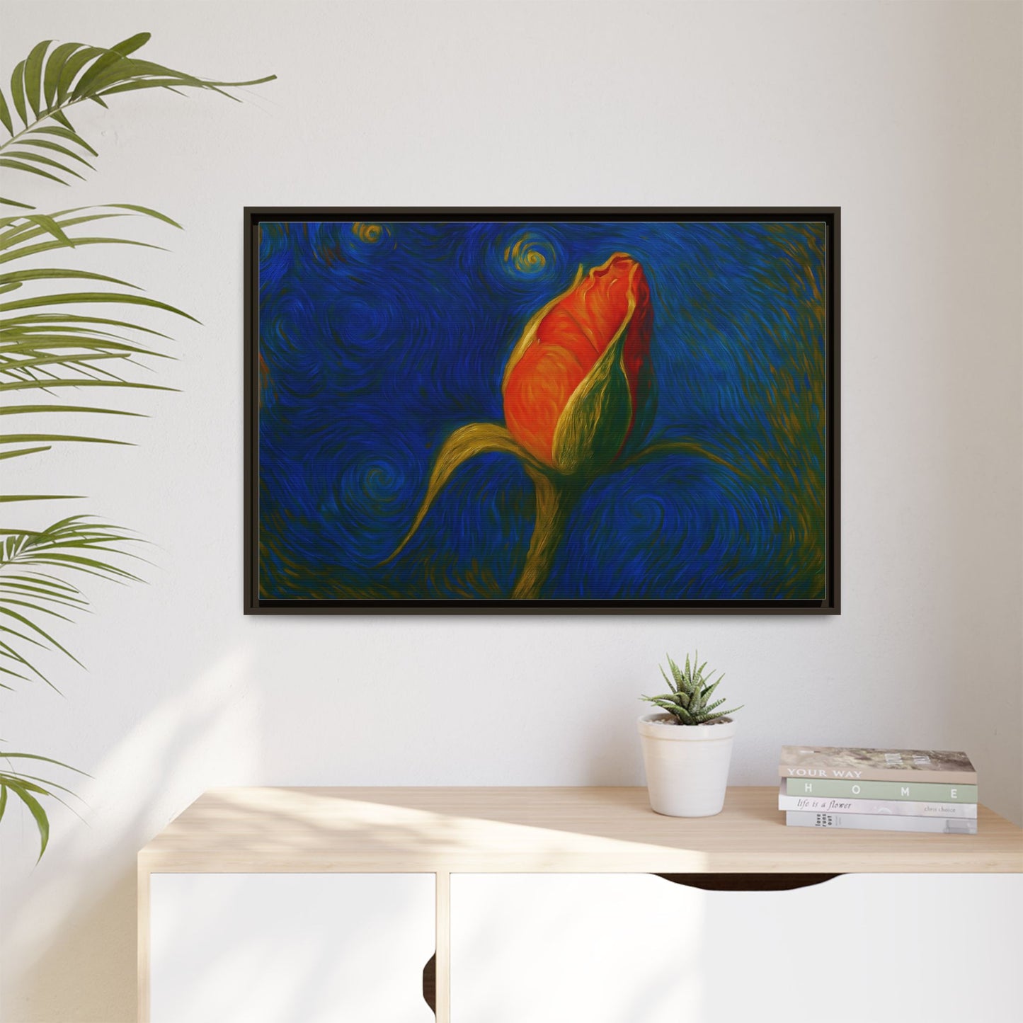 Red Rose Bud Painting Canvas Framed | Matte Wall Art - TRV