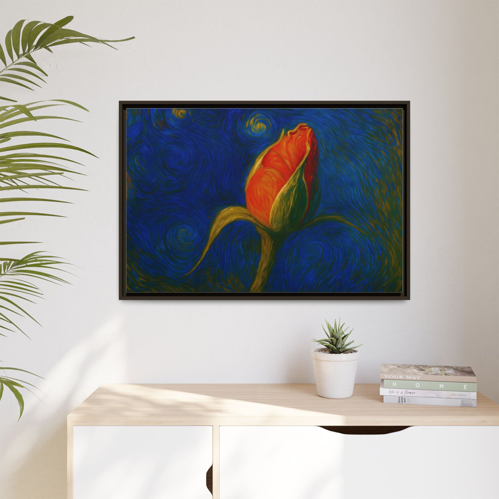 Red Rose Bud Painting Canvas Framed | Matte Wall Art - TRV