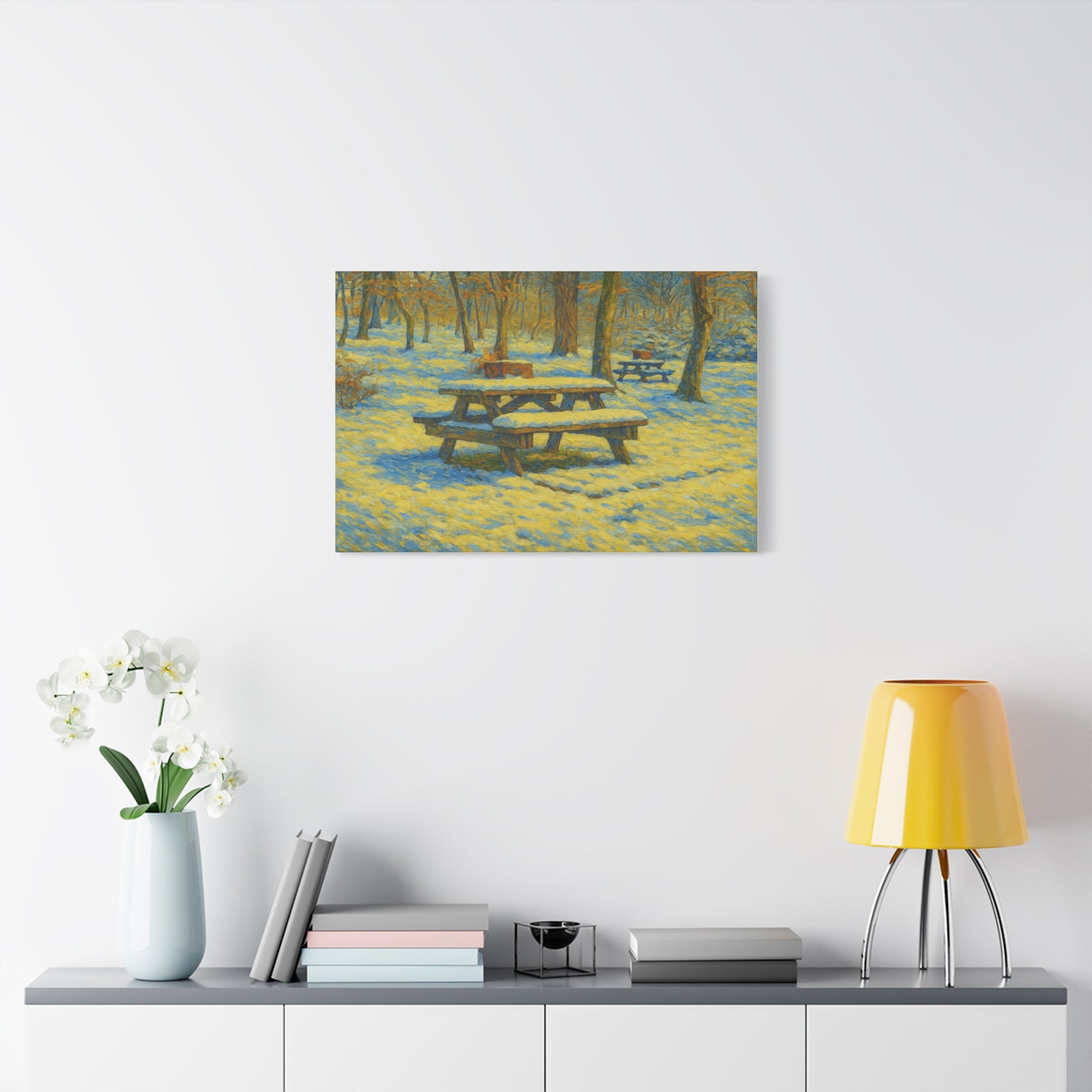 Winter Picnic Canvas Art Print, Cozy Home Decor, Seasonal Wall Art, Nature-Inspired Artwork, Perfect for Holidays - TRV