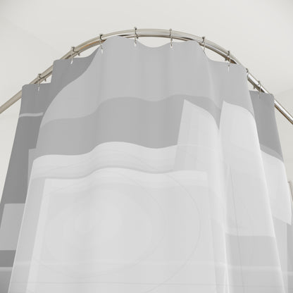 Gray geometric pattern shower curtain by Printify, featuring abstract modern design for minimalist bathroom decor.