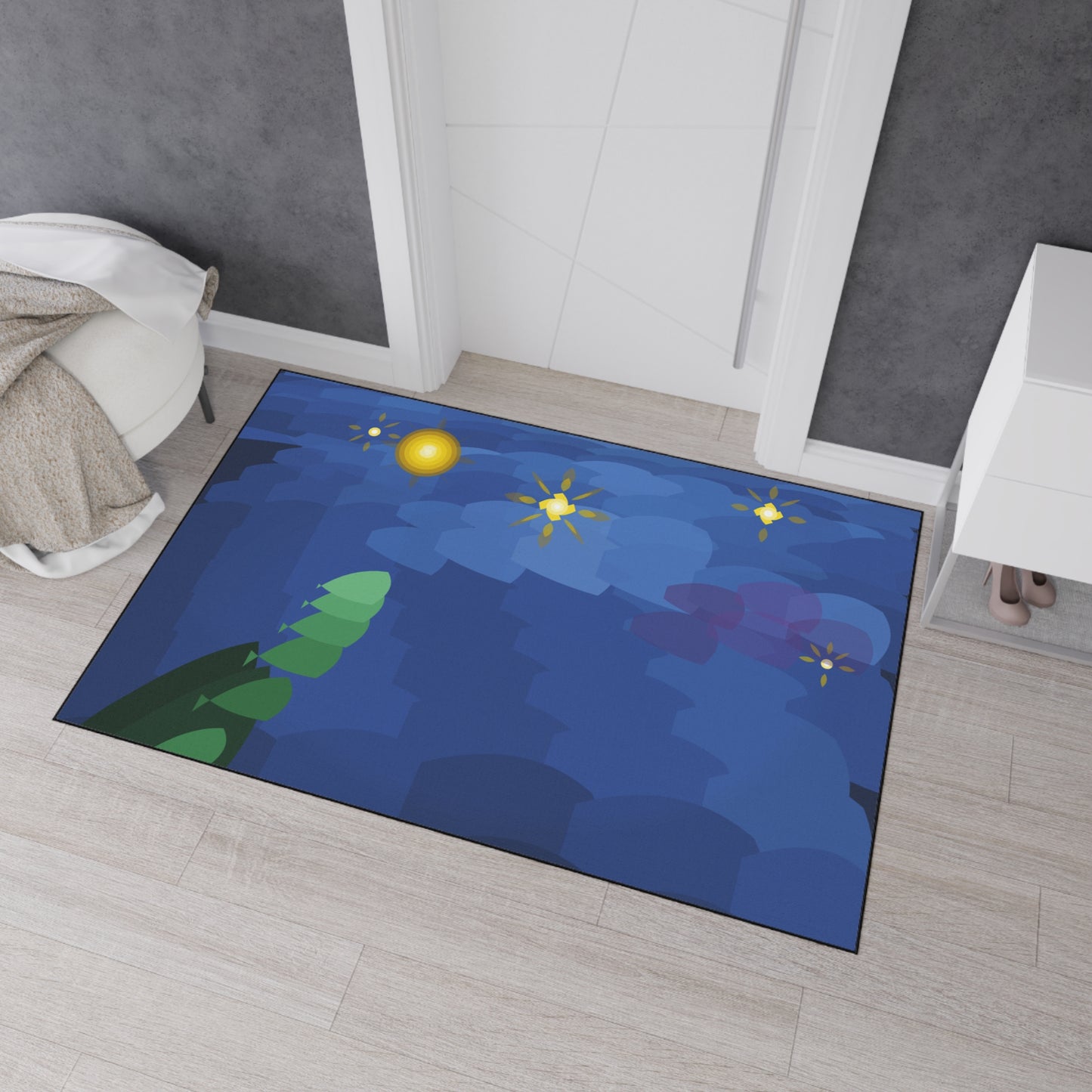 Starry Night impasto swirl Floor Mat | Van Gogh style abstract blue vortex - TRV