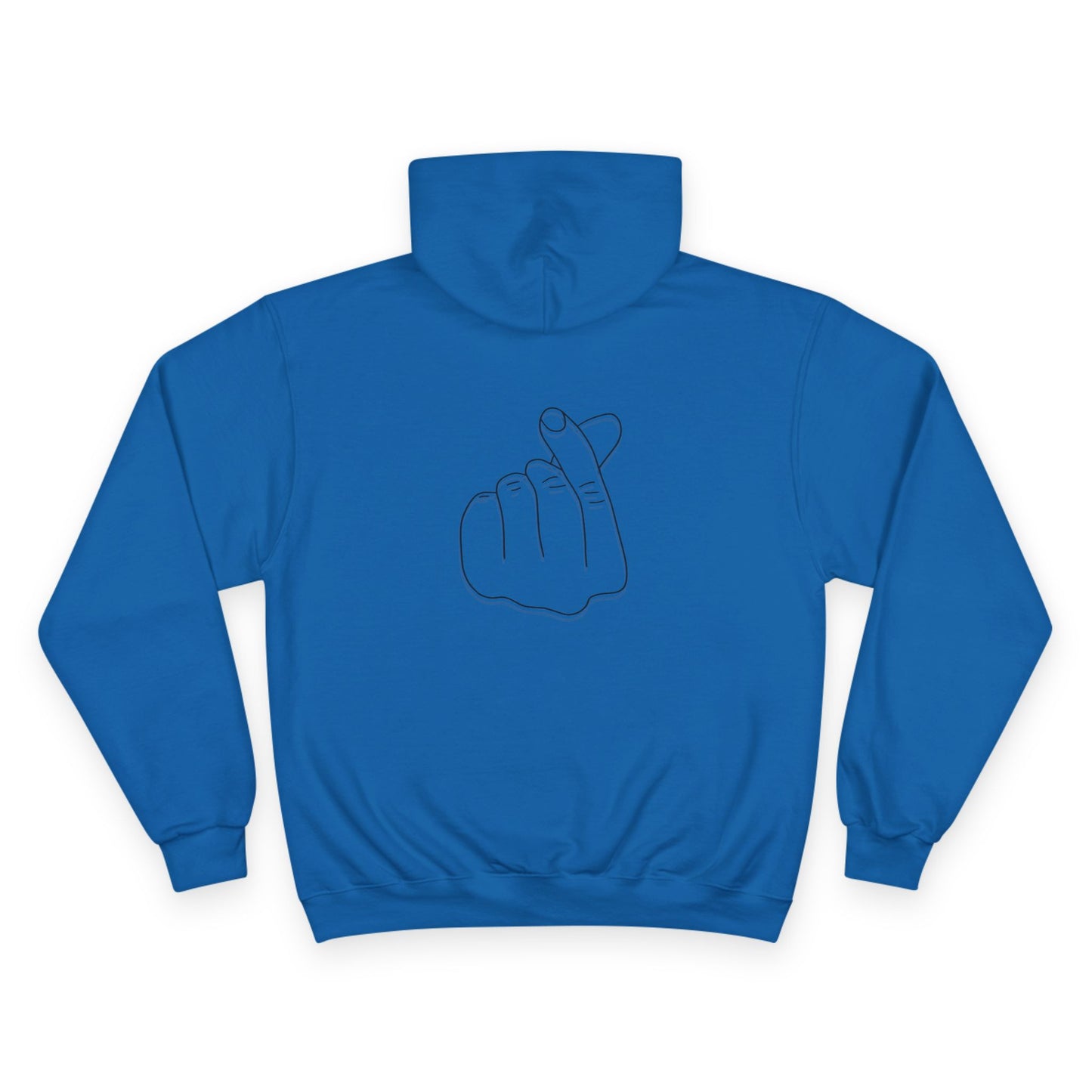 Champion Hoodie with Korean Finger Heart Graphic – Minimal White Pullover