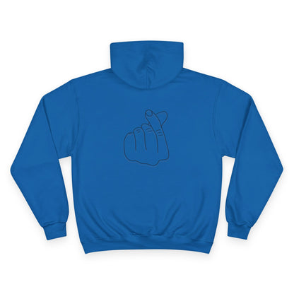 Champion Hoodie with Korean Finger Heart Graphic – Minimal White Pullover