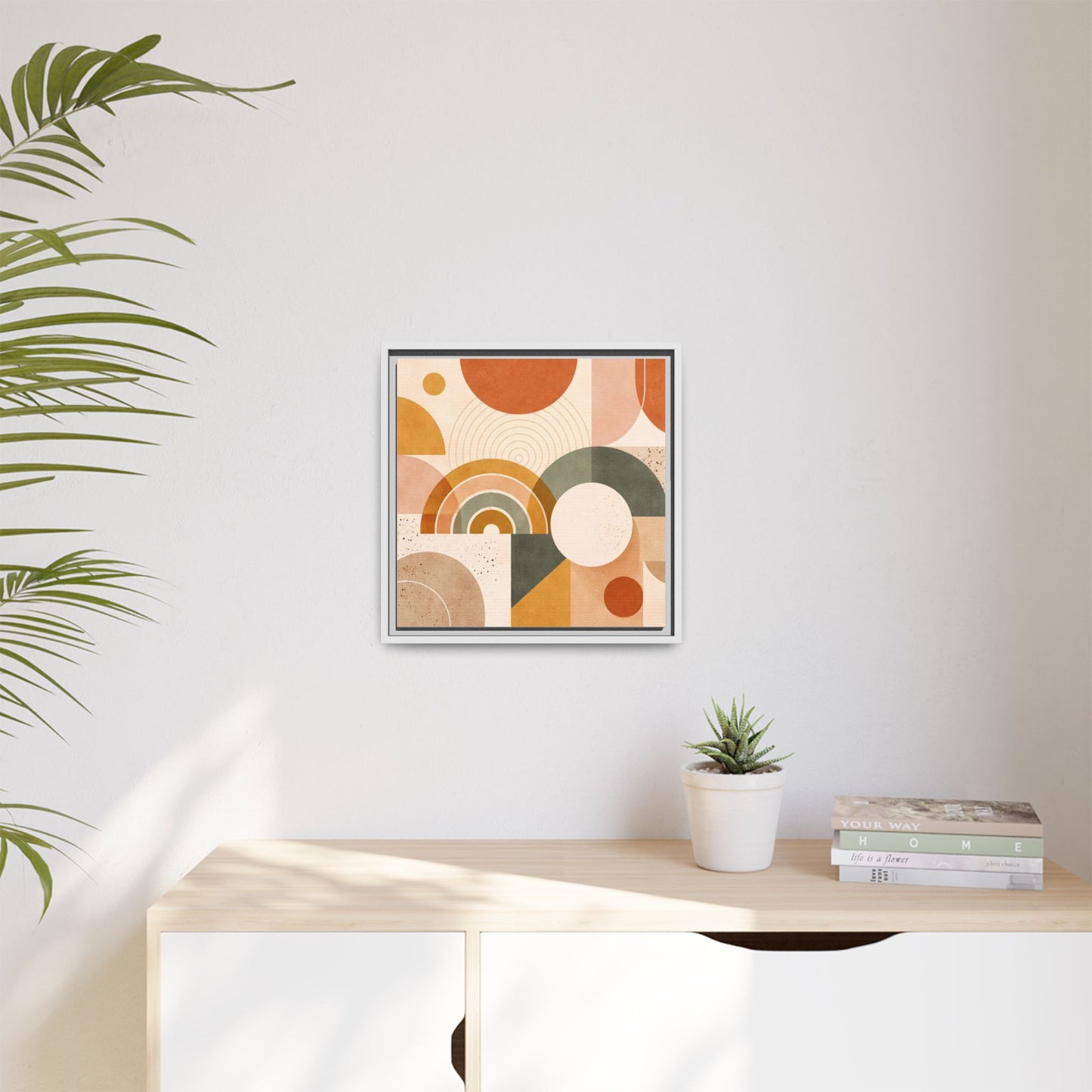 Abstract Terracotta Geometric Rainbow Matte Canvas Framed