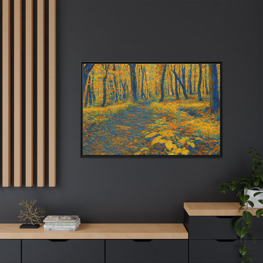 Framed Matte Canvas — Golden Autumn Forest Path Wall Art