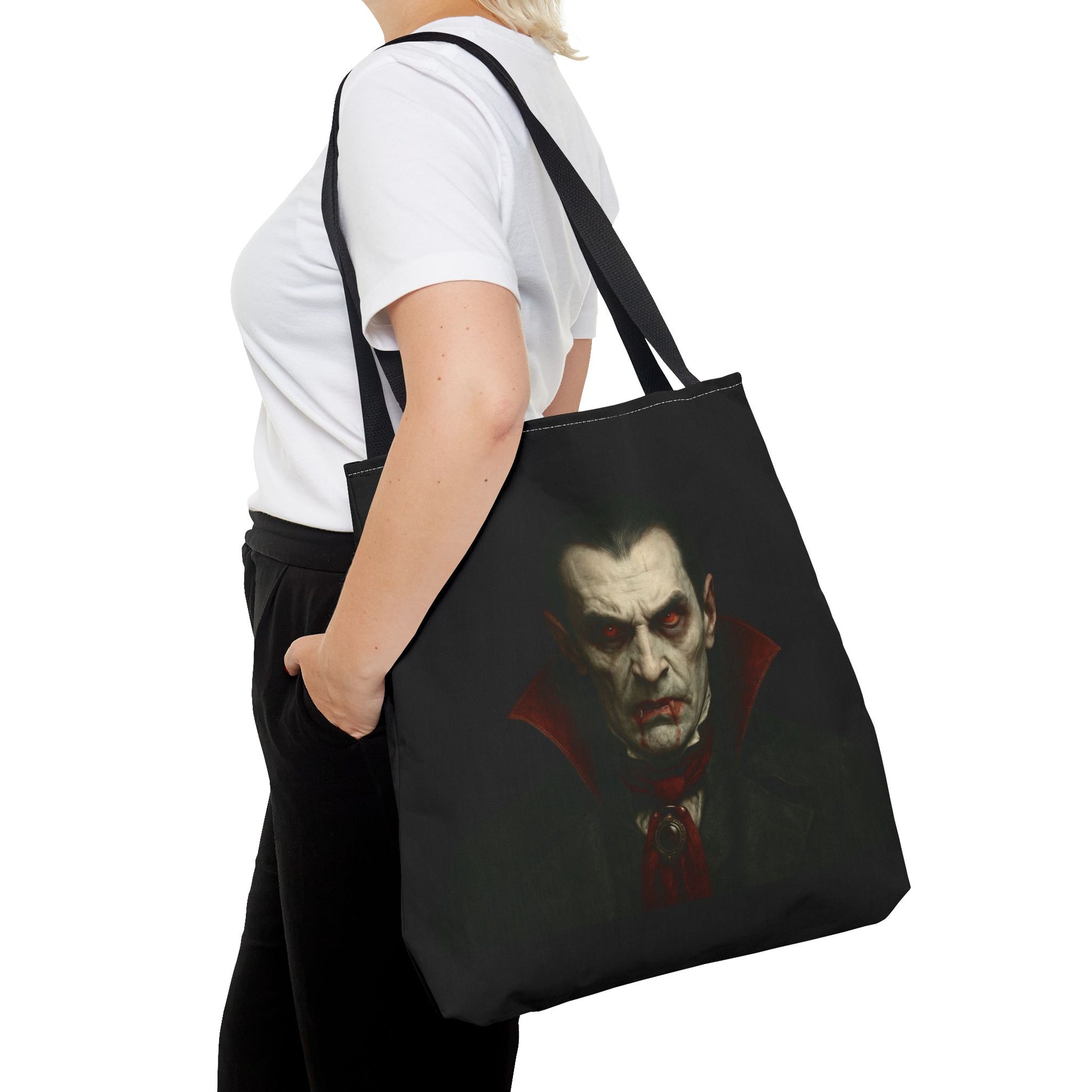 Vampire Haunted Tote Bag, Spooky Shopping Bag, Halloween Accessory, Gothic Style Handbag, Perfect for Halloween Parties, Unisex Tote - TRV