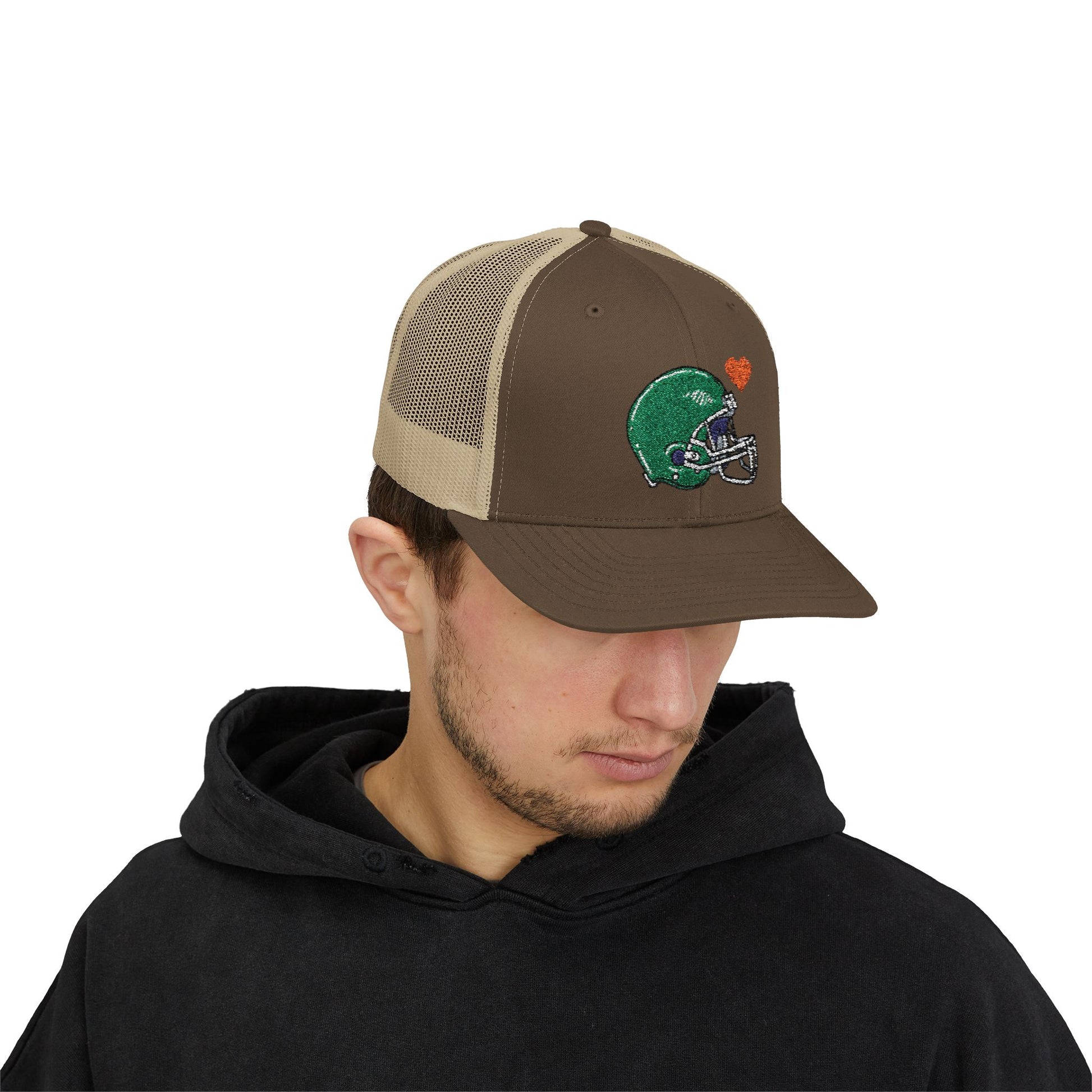 Snapback Trucker Cap with Football Heart Design - Perfect for Sports Fans, Gifts for Gamers, Casual Outings, Tailgating, and Team Spirit - TRV