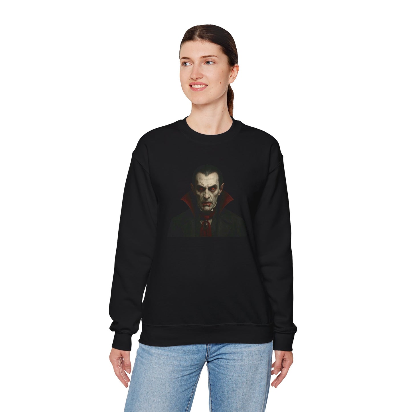 Gothic Horror Sweatshirt, Cozy Vampire Sweatshirt, Spooky Apparel, Halloween Costume Top, Unisex Halloween Sweatshirt