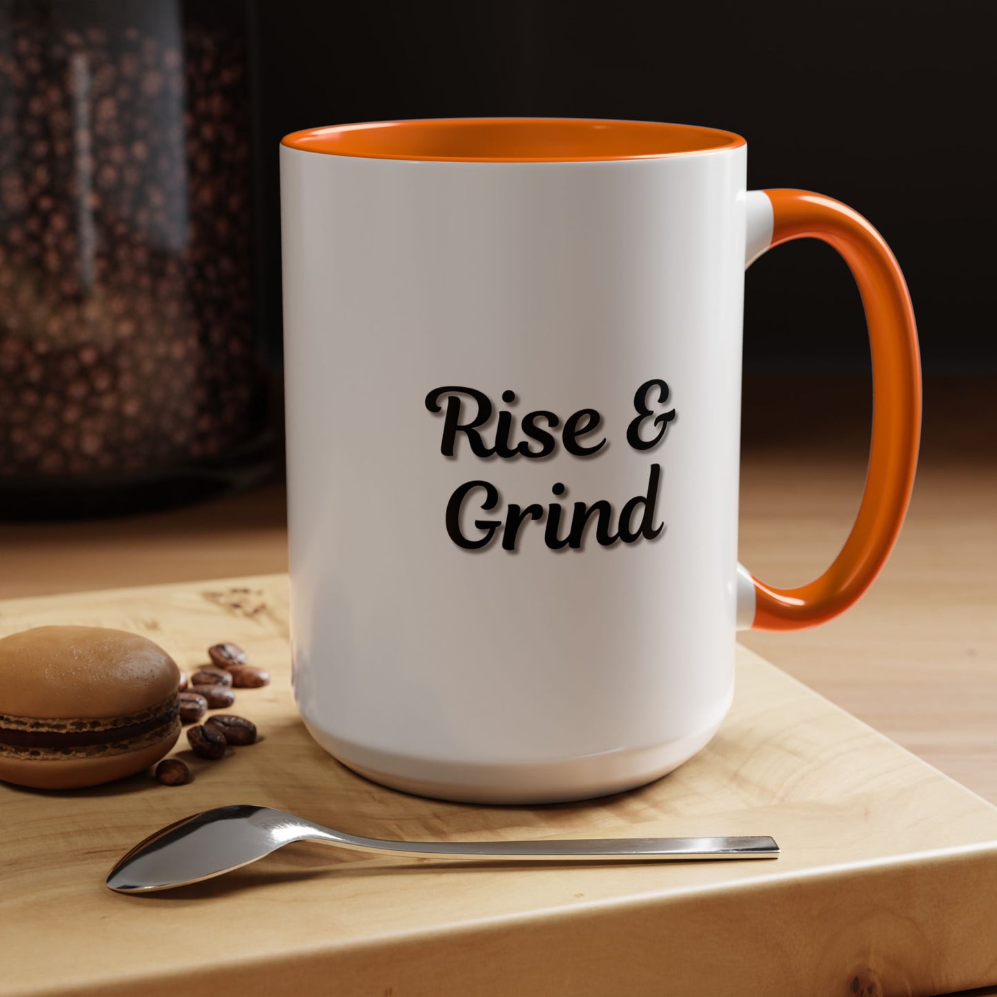 Motivational Rise & Grind Coffee Mug, Black Accent Mug, Daily Inspiration, Gift for Coffee Lovers, 11oz 15oz Ceramic Cup