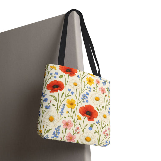 Wildflower Poppy Print Tote Bag | Floral All-Over Pattern