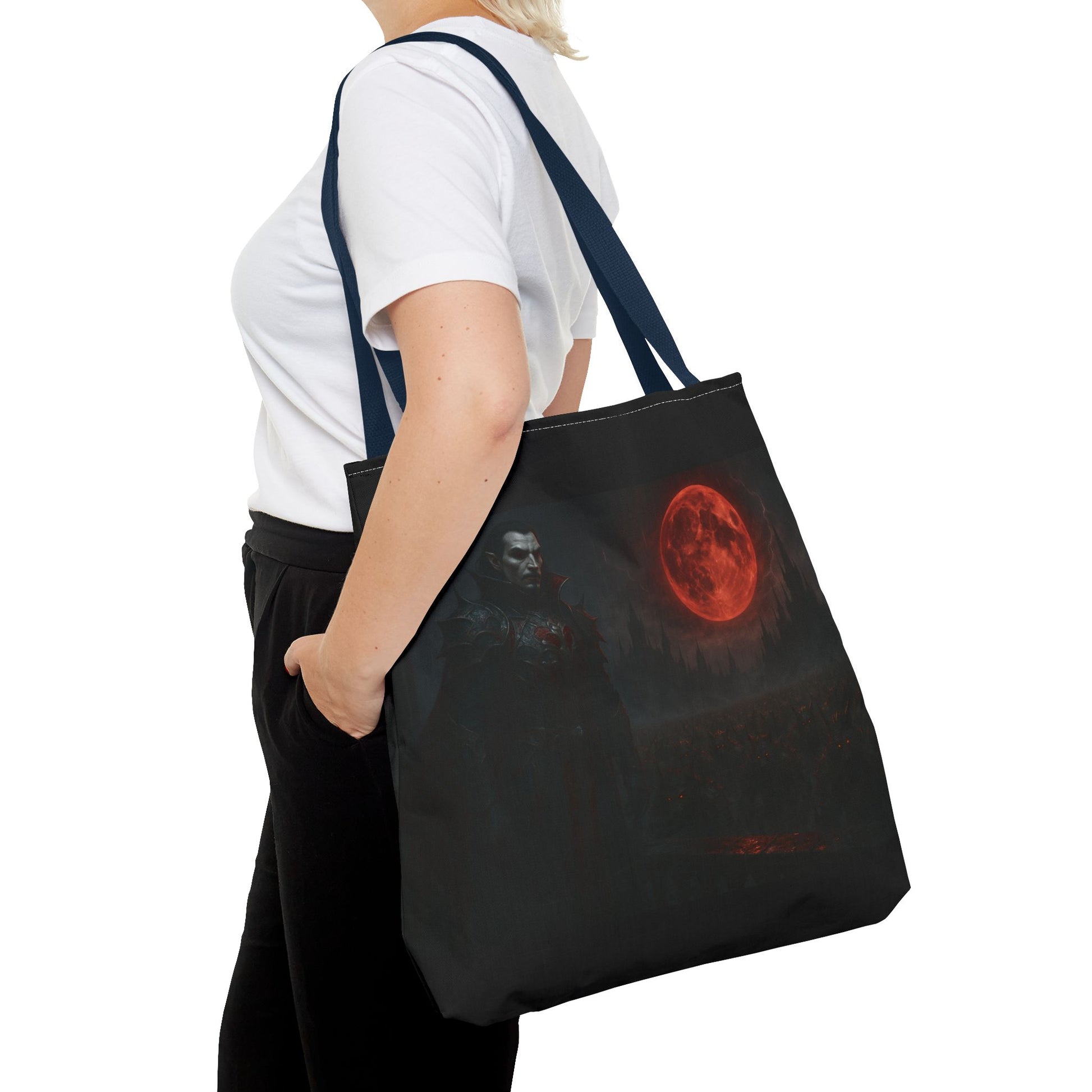 Gothic Tote Bag: Dark Moonlit Night Scene With Dracula, Vampire Art, Halloween Accessory, Gothic Gift, Boho Style - TRV