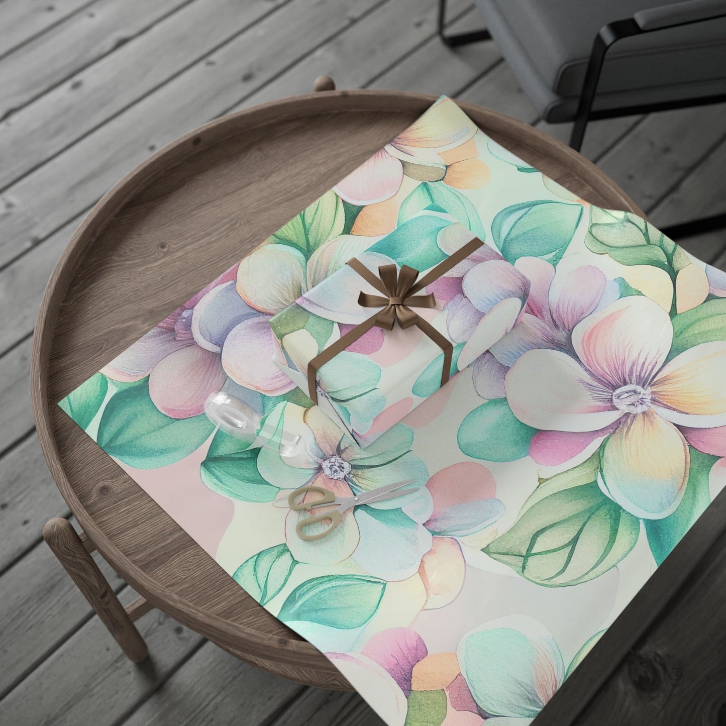 Floral Pastel Wrapping Paper Roll — Watercolor Hydrangea Gift Wrap