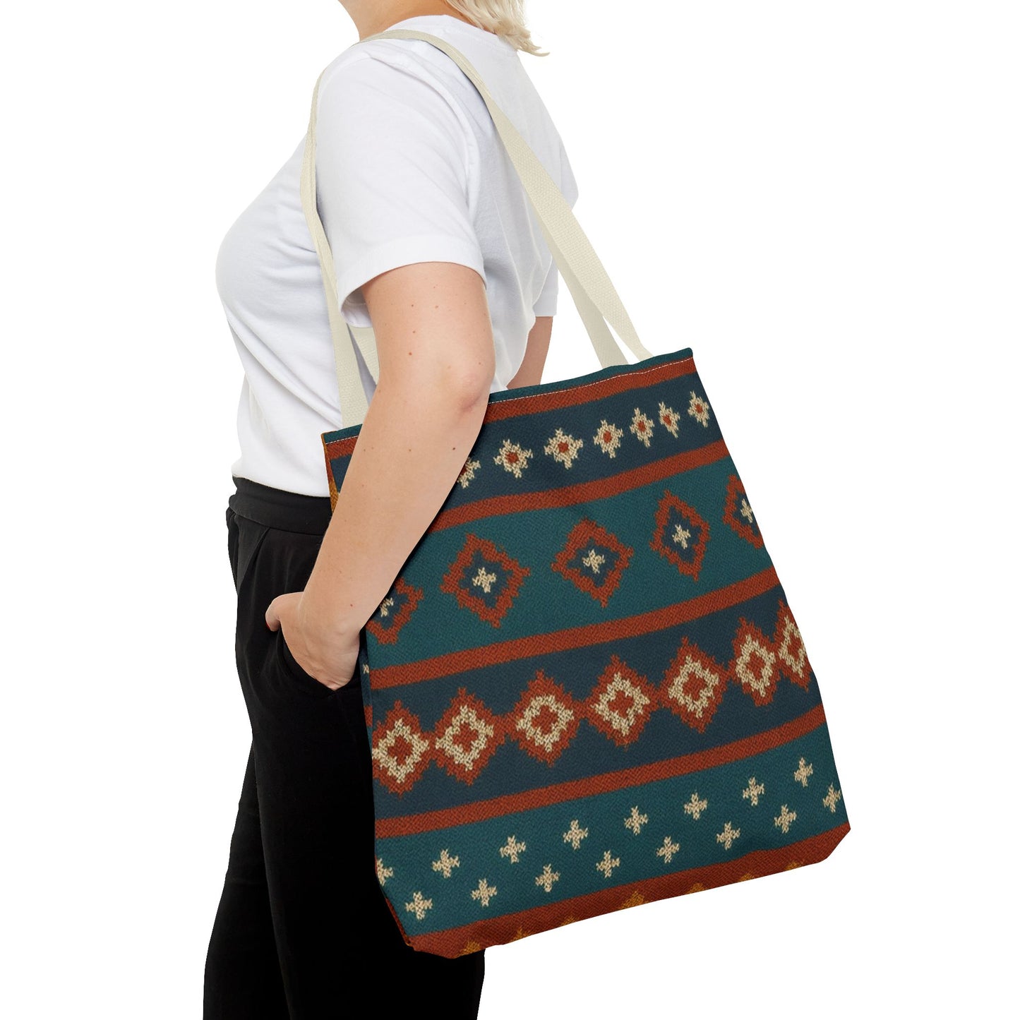 Southwestern Diamond Pattern Tote Bag | Aztec Tribal Geometric Print - TRV