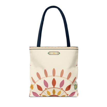 Boho Floral Mandala Tote Bag | Pastel Sunburst Pattern