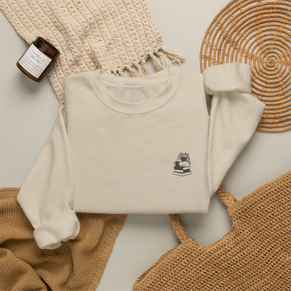 Stack of Books with Mug and Plant Sweatshirt | Cozy Reading Crewneck