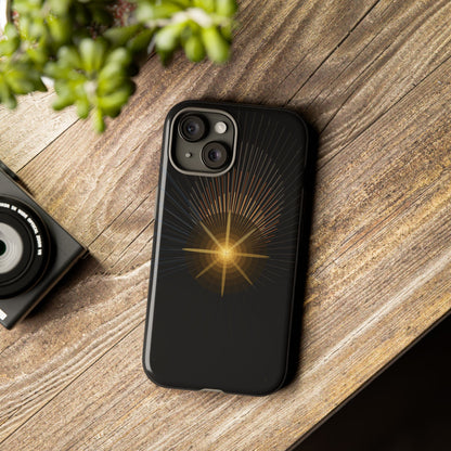Tough Cases - Radiant Star Phone Case, Protective Black Shockproof Cover with Golden Light Design