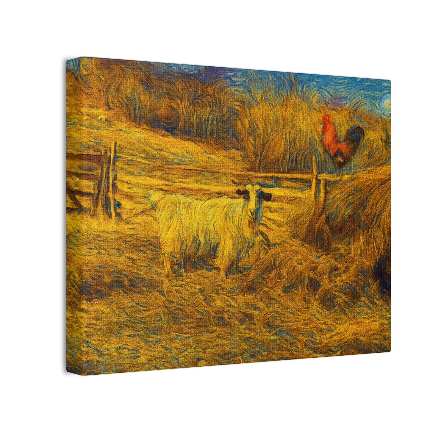 Farmhouse Canvas Wall Art - Rustic Animal Decor, Goat and Rooster Painting, Country Home, Farmhouse Style, Gift for Farmers - TRV