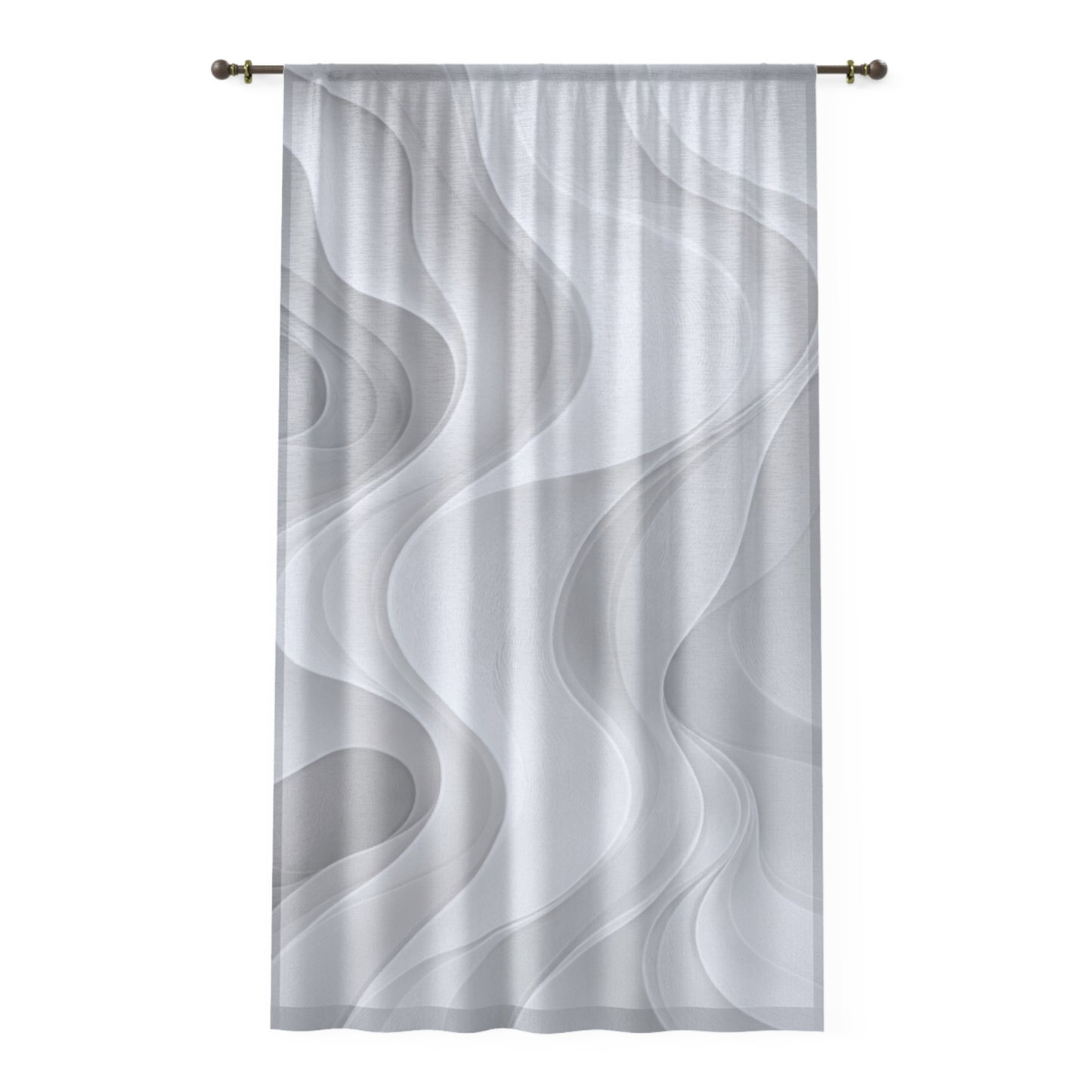 Abstract gray wave-patterned sheer window curtain for modern home decor, featuring flowing drapery design by Printify