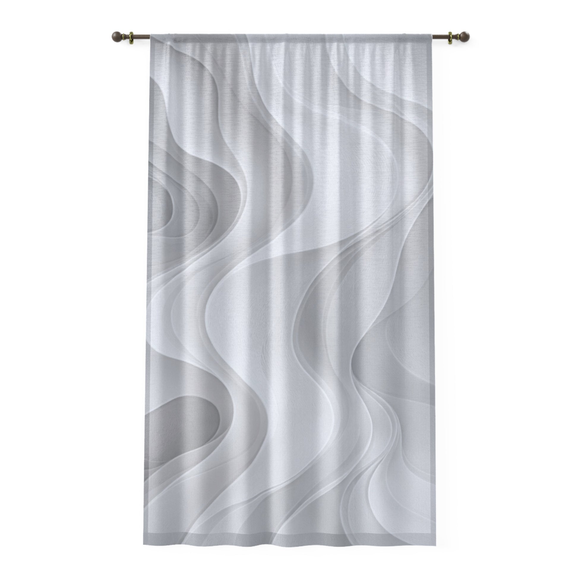 Abstract gray wave-patterned sheer window curtain for modern home decor, featuring flowing drapery design by Printify