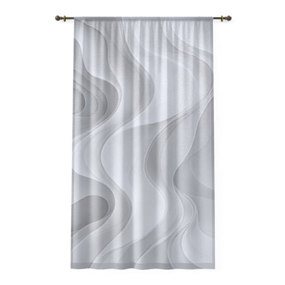 Abstract gray wave-patterned sheer window curtain for modern home decor, featuring flowing drapery design by Printify