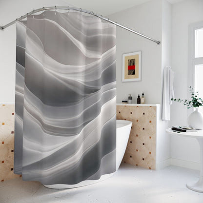 Abstract gray waves shower curtain with soft marble swirl design, ideal for modern bathroom decor by Printify