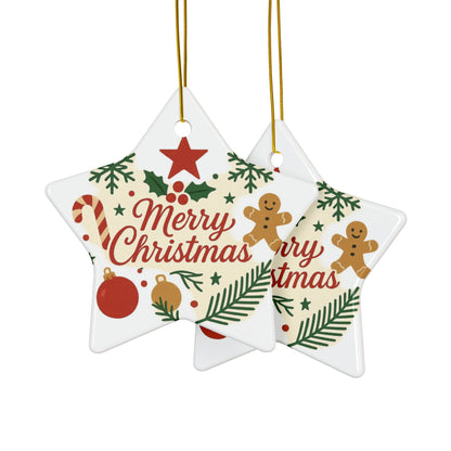 Merry Christmas Ceramic Ornament — Double-Sided Holiday Tree Decoration (Gingerbread & Candy Cane Design)