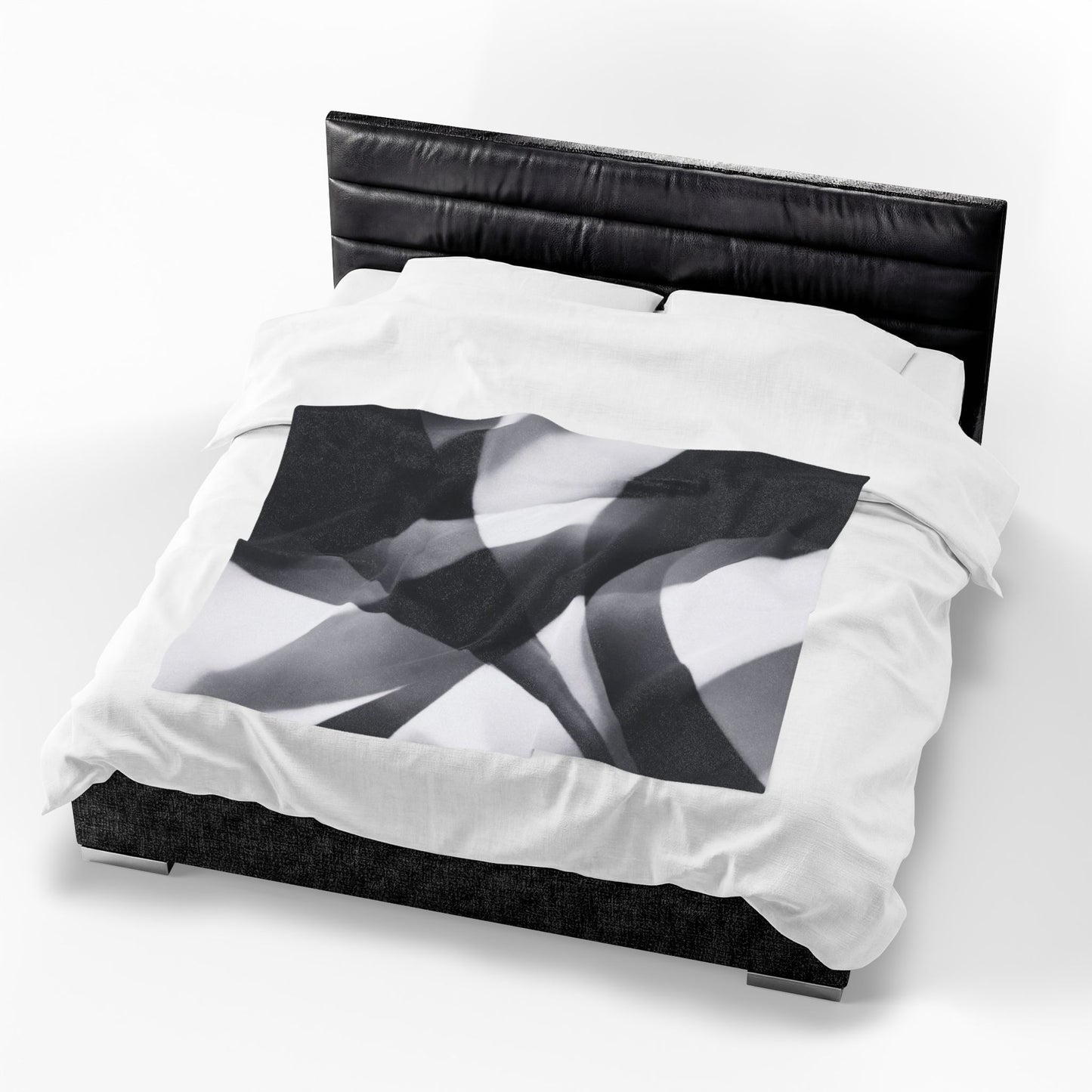 Velvet plush blanket with abstract black smoke and monochrome swirl design, all-over print by Printify.