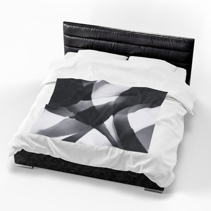 Velvet plush blanket with abstract black smoke and monochrome swirl design, all-over print by Printify.
