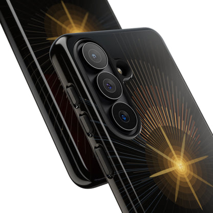 Tough Cases - Radiant Star Phone Case, Protective Black Shockproof Cover with Golden Light Design