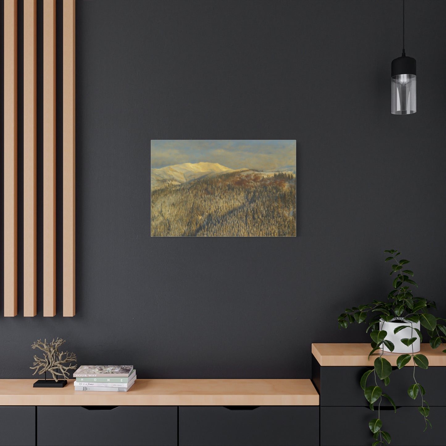 Mountain Serenity Stretched Canvas Art, Winter Landscape Wall Decor, Nature Print for Home, Gift for Nature Lovers, Cozy Interior Accent