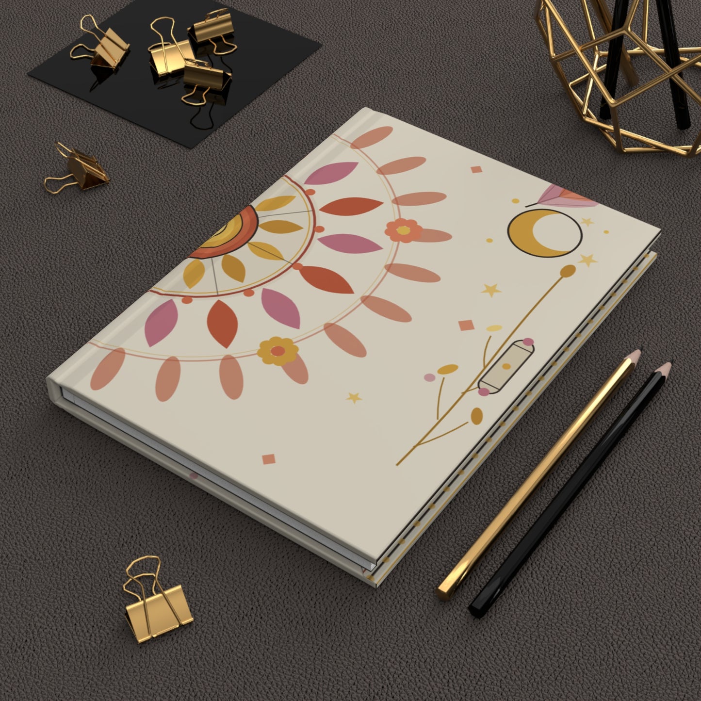 Boho Sunflower Mandala Hardcover Journal | Matte Notebook, Floral Stationery