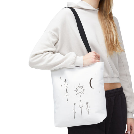 Minimal Moon and Sun Botanical Tote | Celestial Line Art Bag