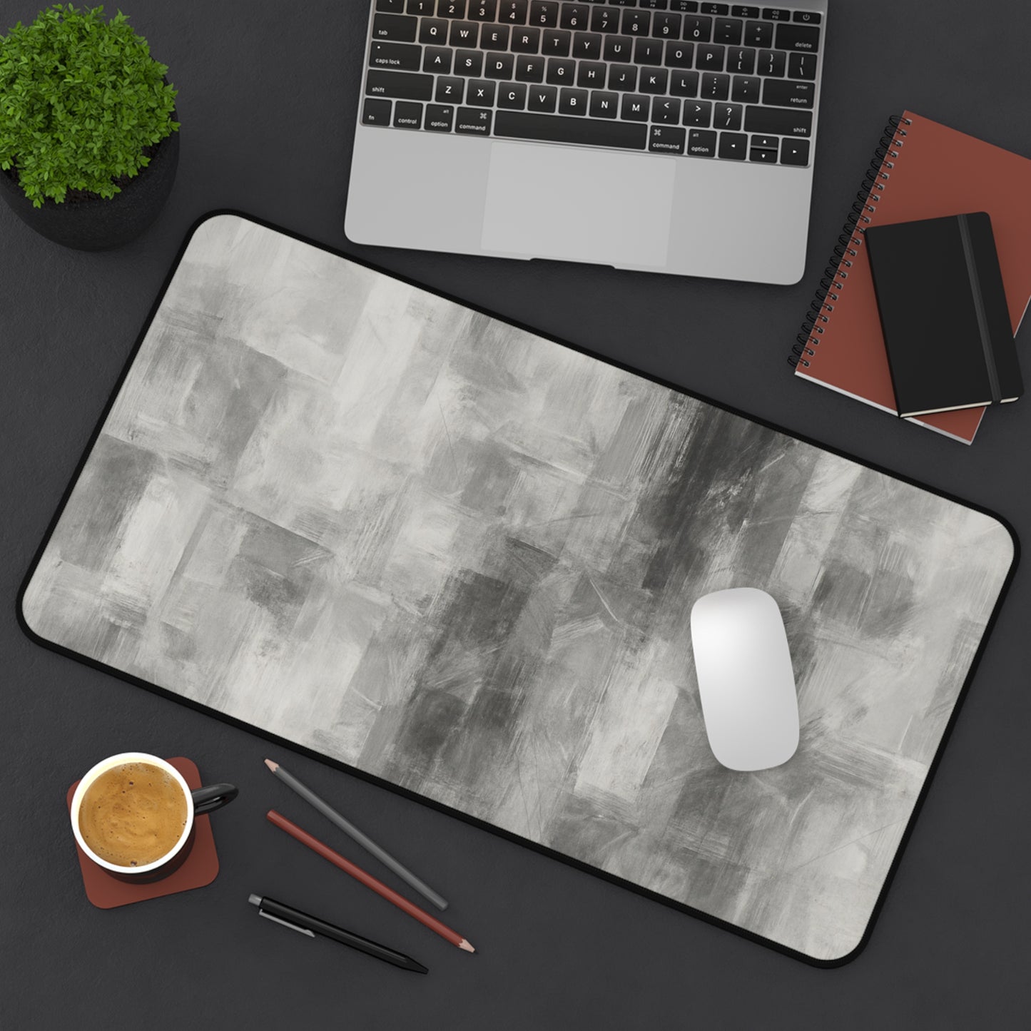 Abstract Gray Brushstroke Desk Mat | Neutral Modern Desk Pad