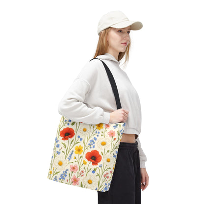 Wildflower Poppy Print Tote Bag | Floral All-Over Pattern