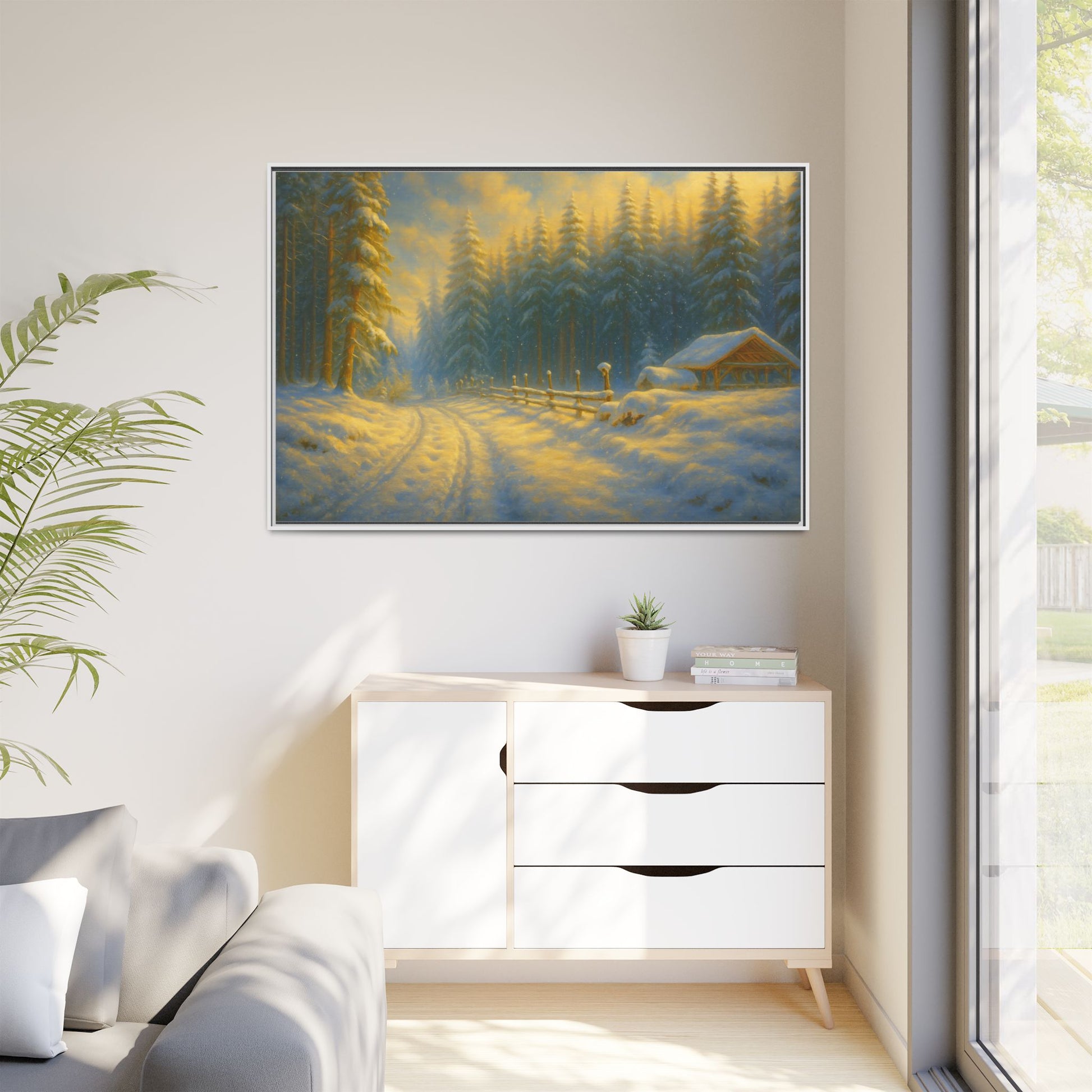 Wall Art Print, Winter Cabin Decor, Nature Scene, Holiday Gift, Cabin Vibes, Christmas Decoration, Matte Canvas, Framed - TRV