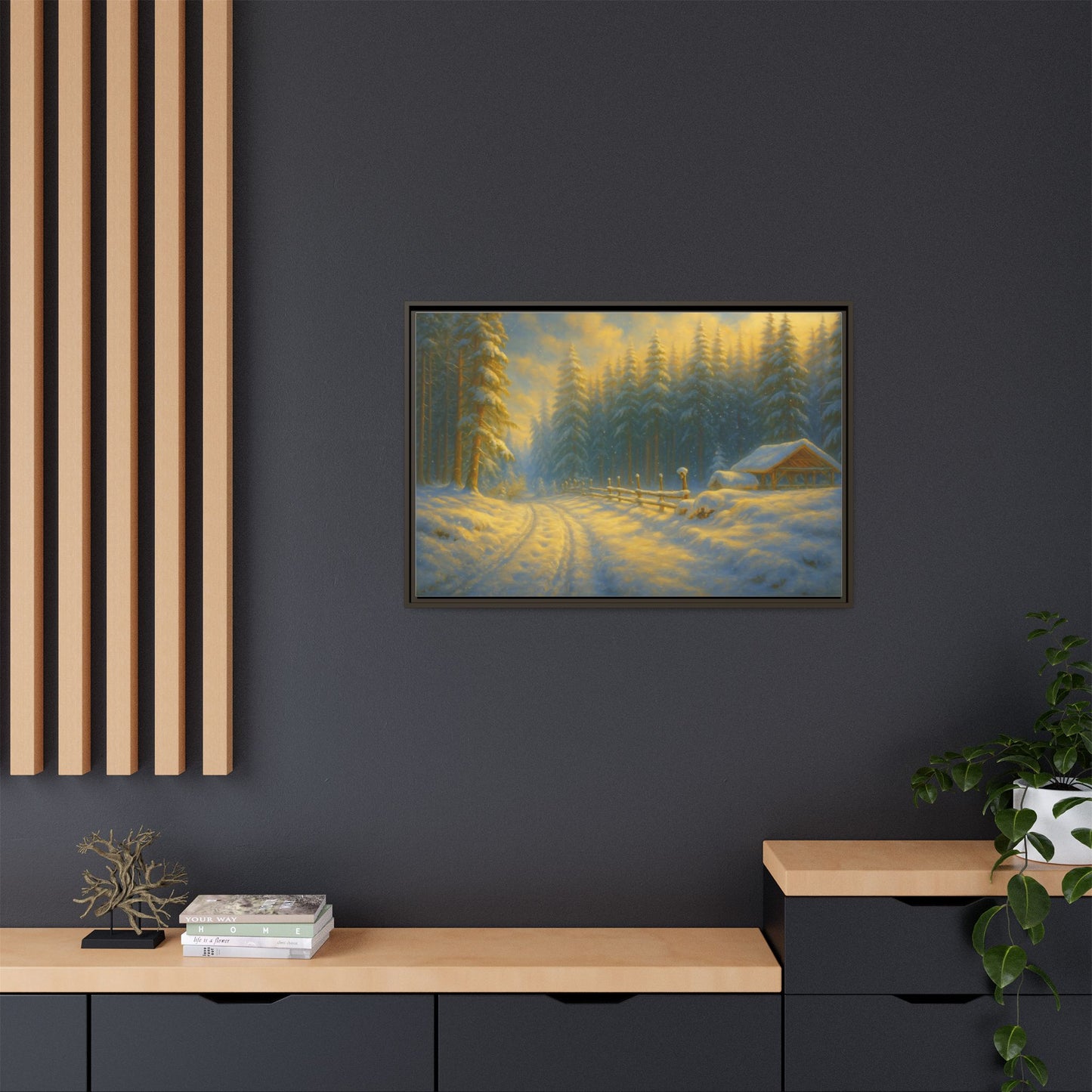 Wall Art Print, Winter Cabin Decor, Nature Scene, Holiday Gift, Cabin Vibes, Christmas Decoration, Matte Canvas, Framed - TRV