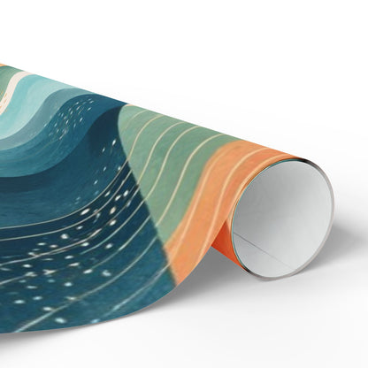 Abstract Wave Wrapping Paper Roll — Teal & Coral Modern Gift Wrap