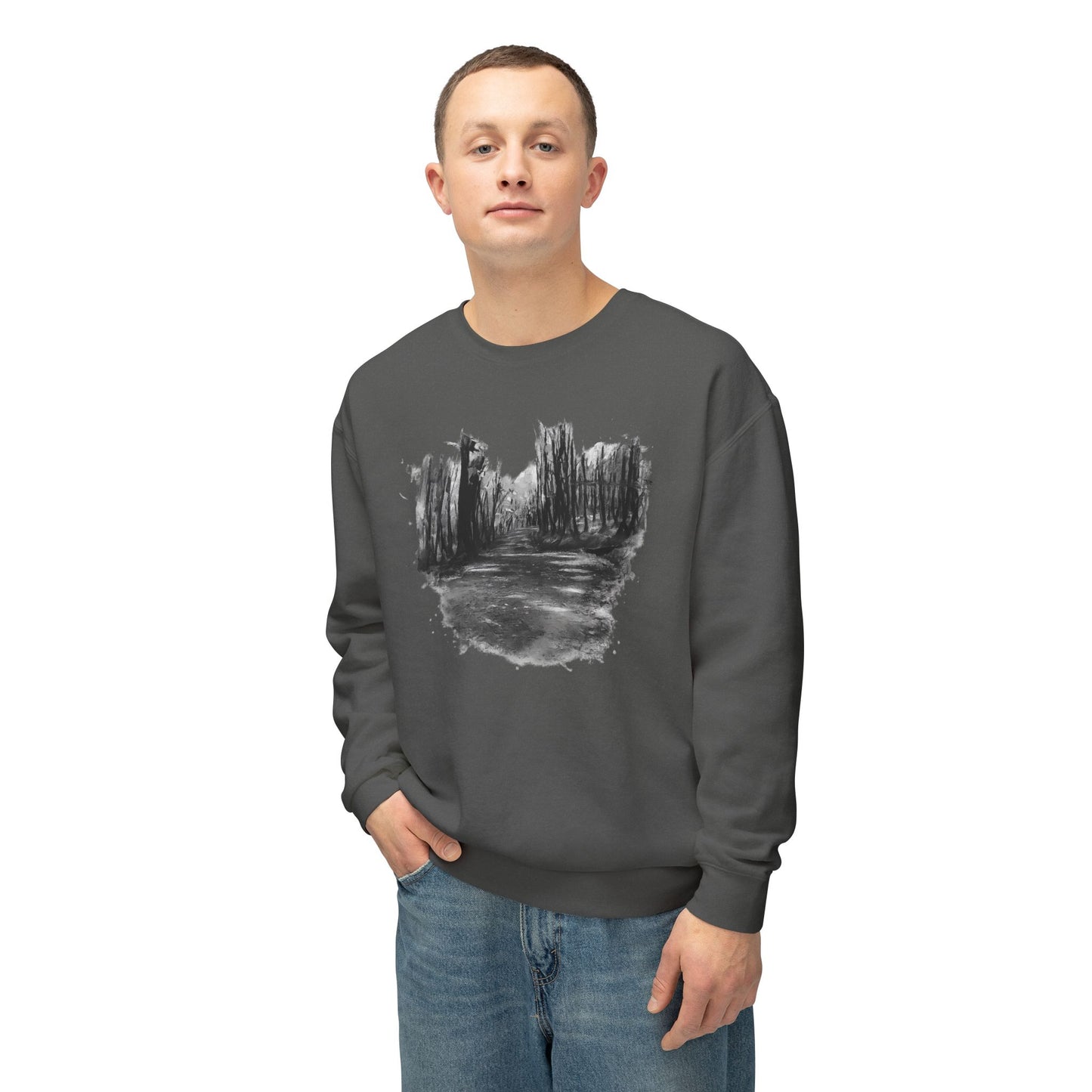 Scenic Minimalist Crewneck Sweatshirt - Cozy Art Tee for Nature Lovers, Gift for Her, Layering Essential, Perfect for Fall, Everyday Wear - TRV