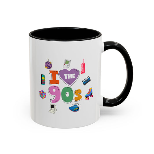 I Love the 90s Coffee Mug, Fun Vintage Nostalgia Mug, Gift for Retro Lovers, Unique Gift for Birthdays, Colorful Drinkware