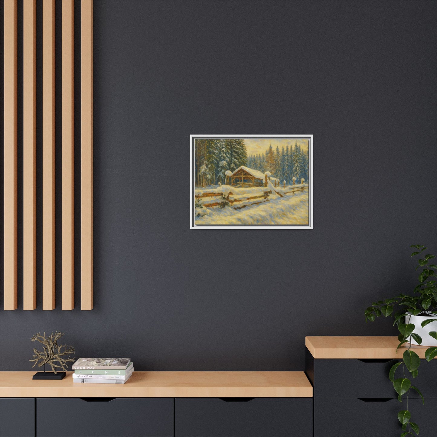 Winter Landscape Framed Canvas Art | Cozy Home Decor | Wall Art for Living Room, Bedroom, Holiday Gift, Rustic Vibes, Art Print - TRV