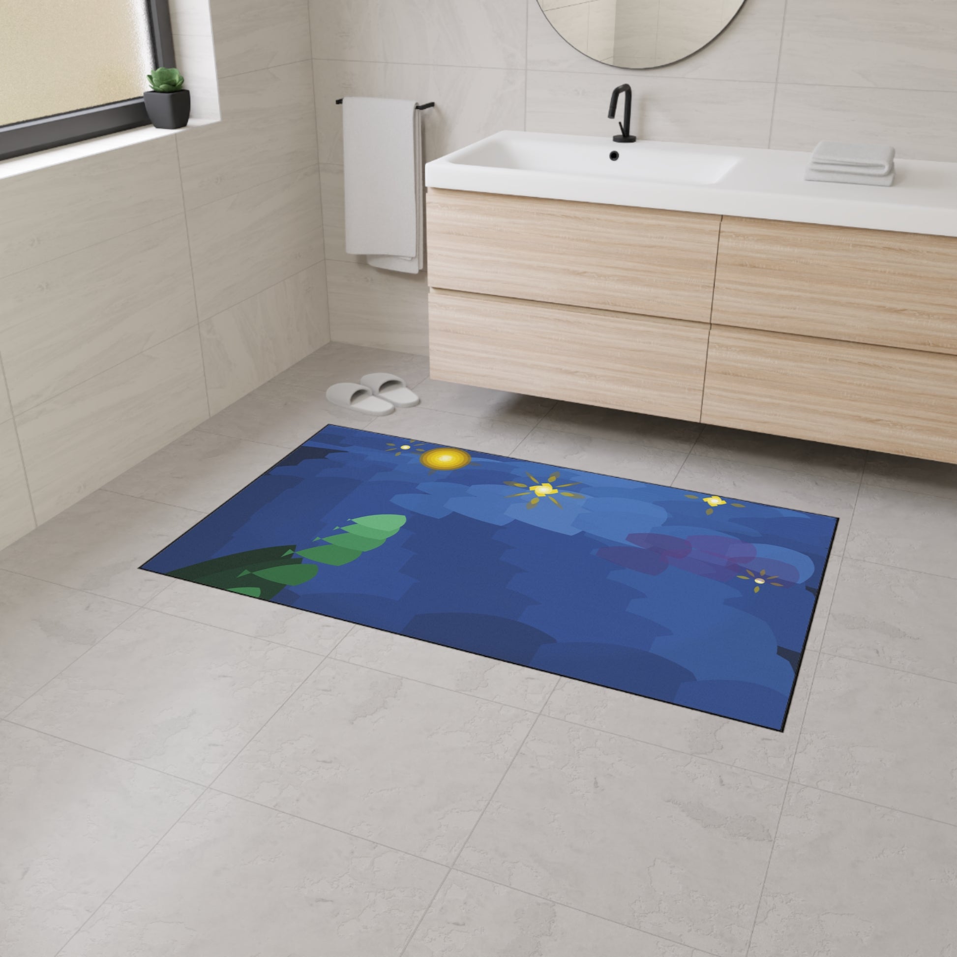 Starry Night impasto swirl Floor Mat | Van Gogh style abstract blue vortex - TRV