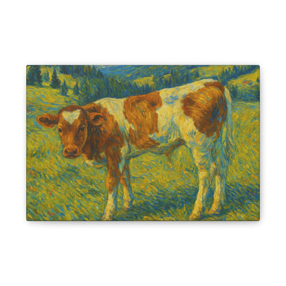 Artistic Cow Canvas Wall Art - Farmhouse Decor, Calf Painting