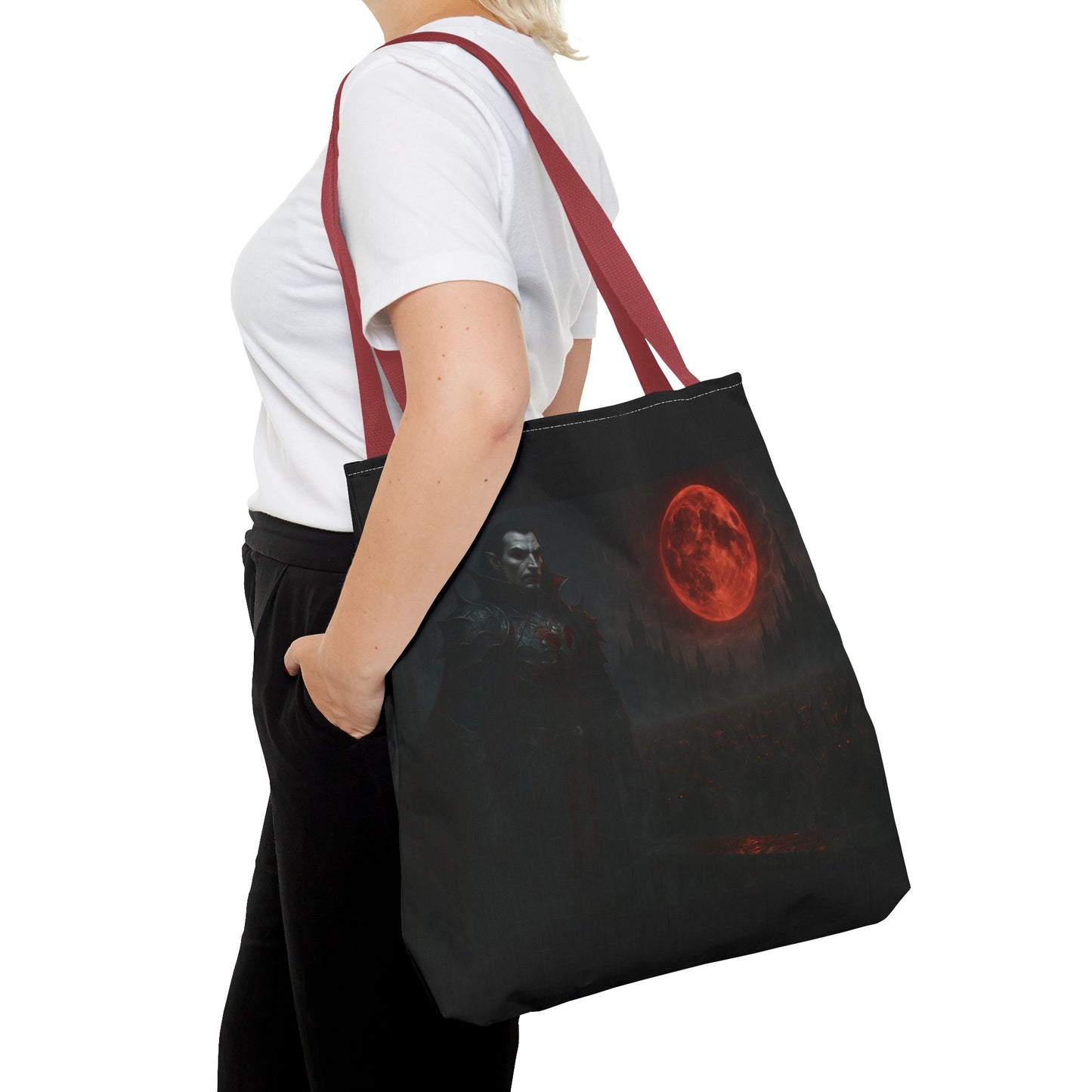 Gothic Tote Bag: Dark Moonlit Night Scene With Dracula, Vampire Art, Halloween Accessory, Gothic Gift, Boho Style - TRV