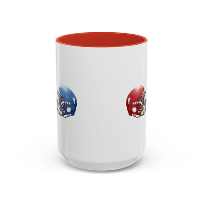 Football Helmet Coffee Mug — Red vs Blue Rivalry Accent Mug (11/15oz)