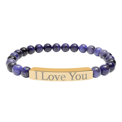 I Love You engraved stone stretch bracelet | Natural stone beaded bracelet - TRV