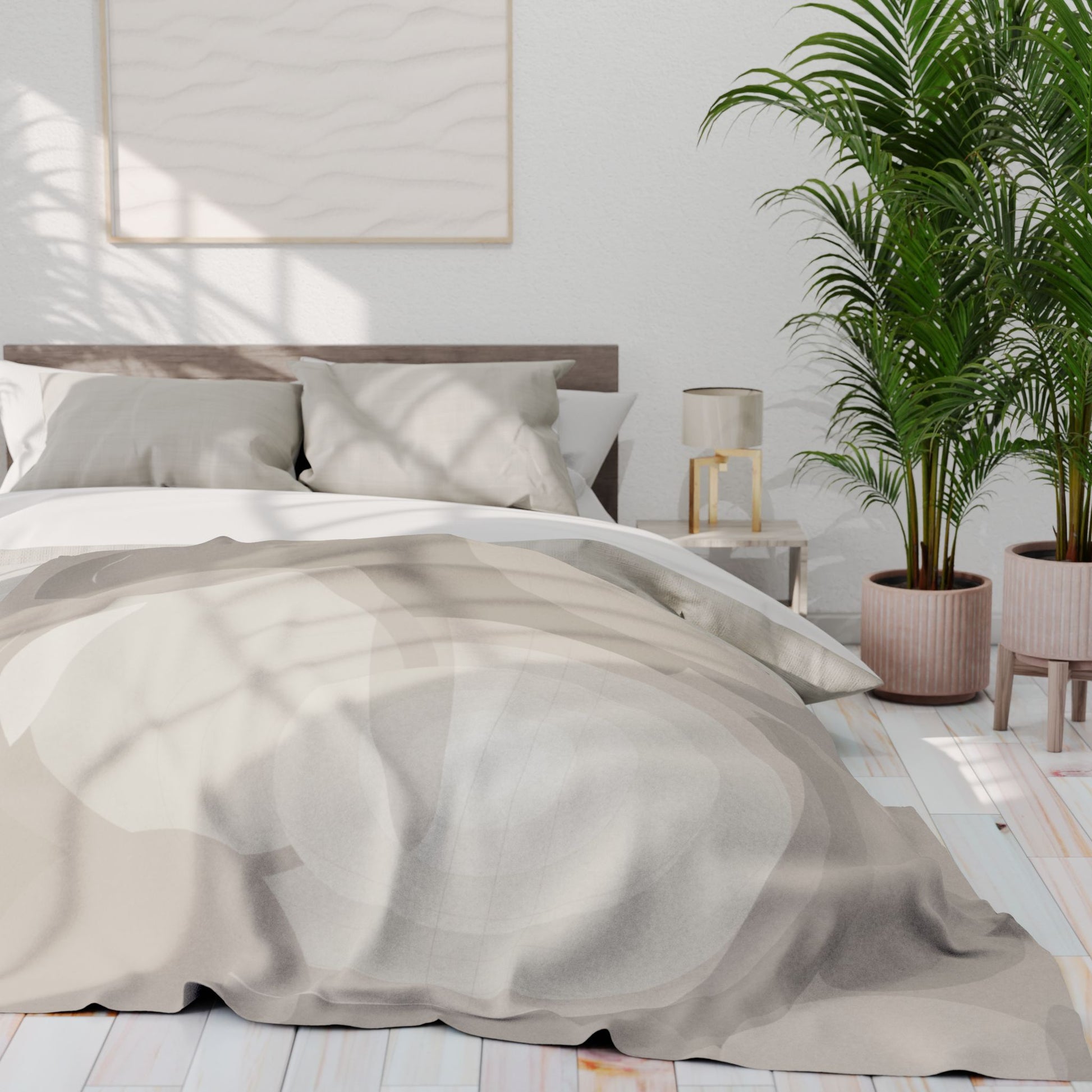 Abstract neutral swirl design on Printify Arctic fleece blanket, modern minimal home decor throw for cozy living spaces.