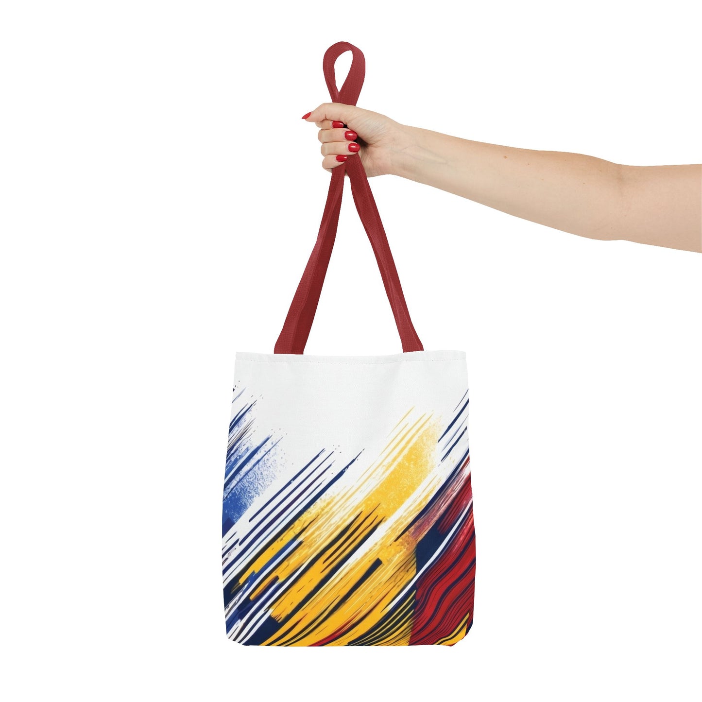 Abstract Brushstroke Tote Bag - Bold Red, Yellow & Blue All-Over Print
