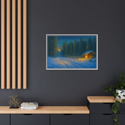 Framed Winter Landscape Canvas, Cozy Cabin Art, Christmas Decor, Winter Home Decor, Holiday Gift, Wall Art - TRV